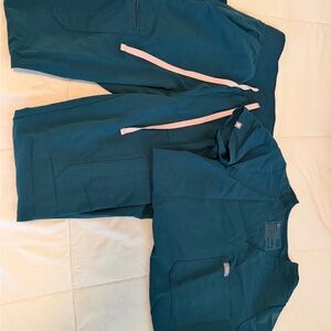 Figs Teal Scrub Set with Pink Accents